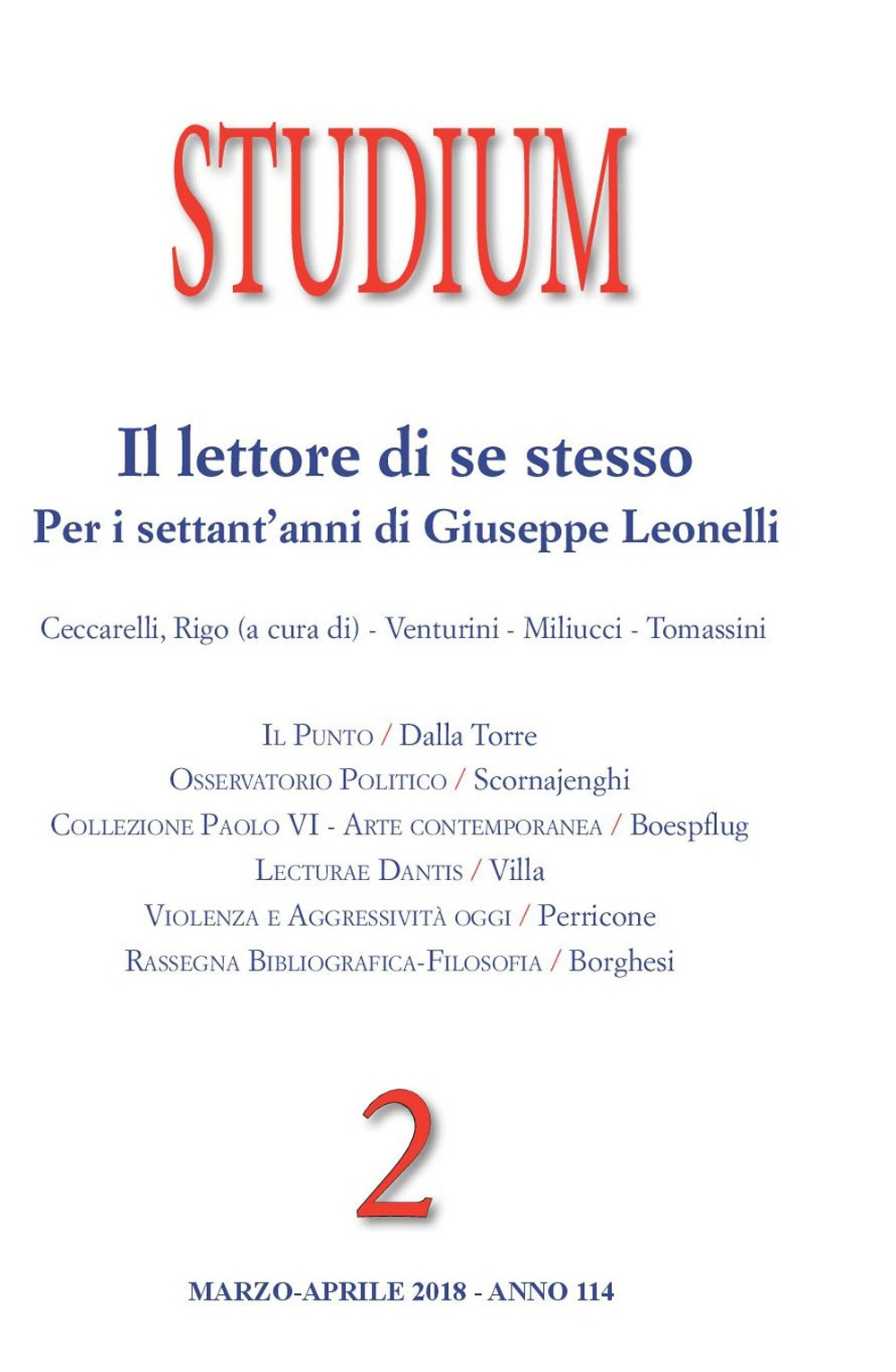 Studium (2018). Vol. 2: Il lettore di se stesso. Per i settant'anni di Giuseppe Leonelli