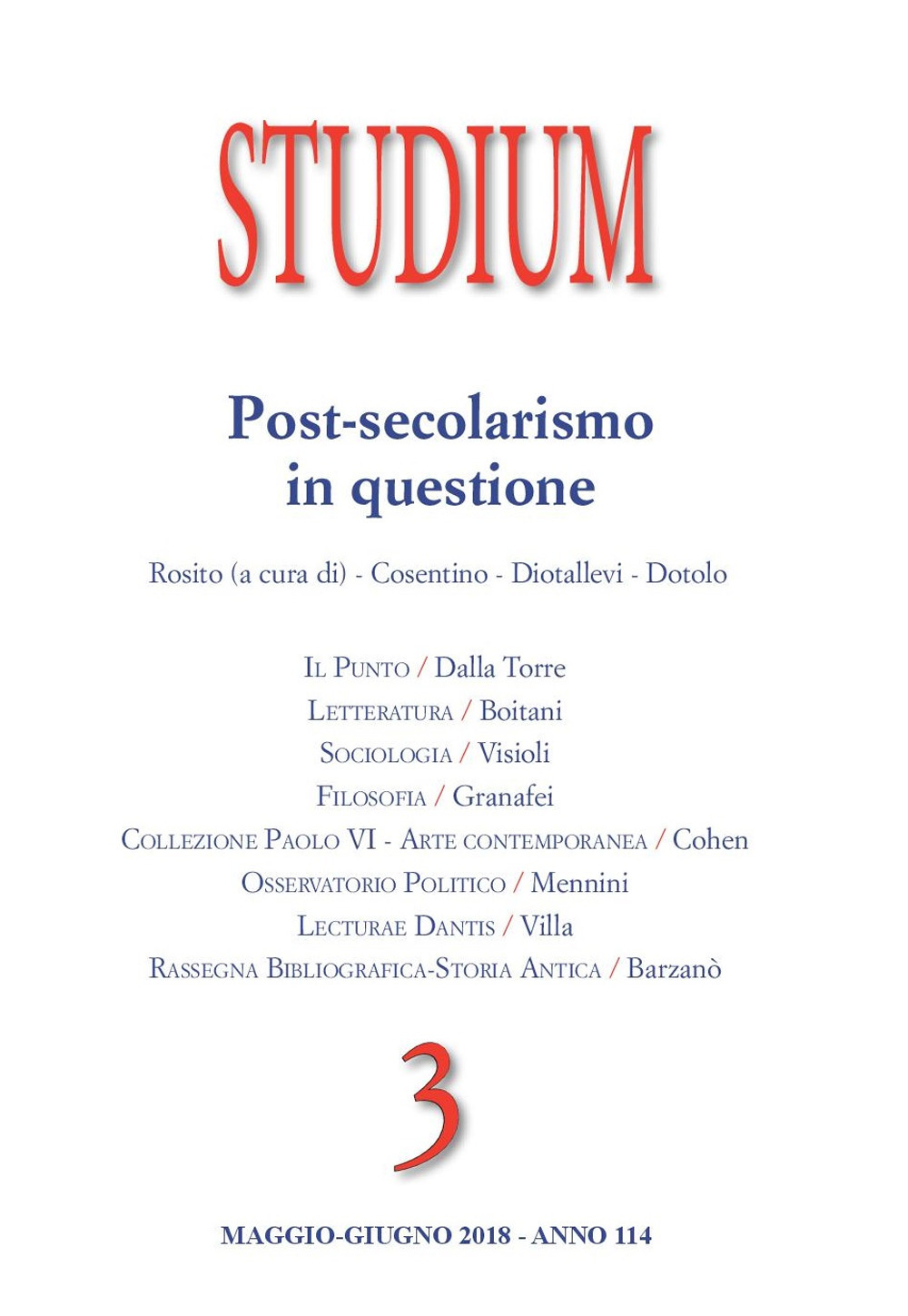Studium (2018). Vol. 3: Post-secolarismo in questione
