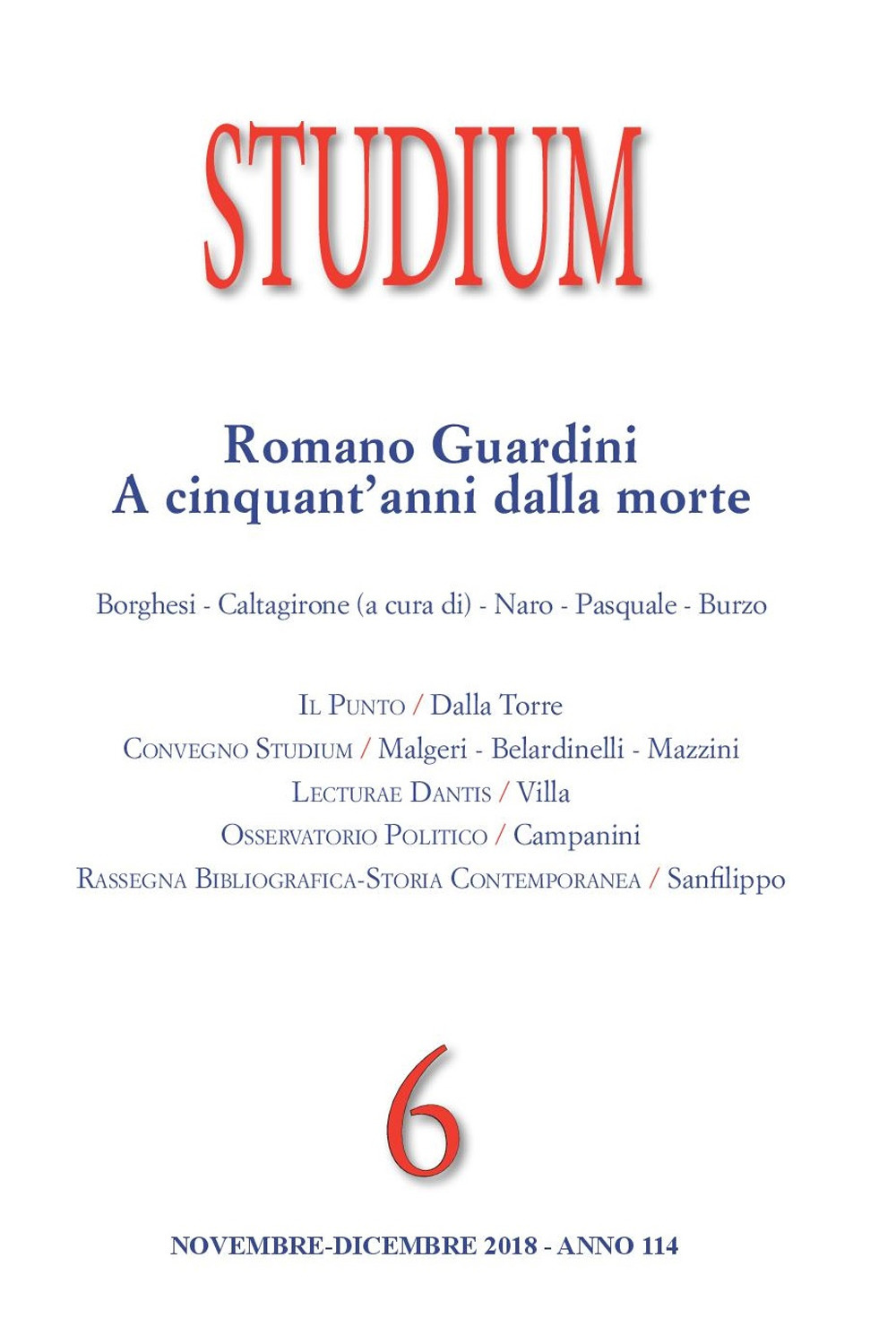 Studium (2018). Vol. 6: Romano Guardini a cinquant'anni dalla morte
