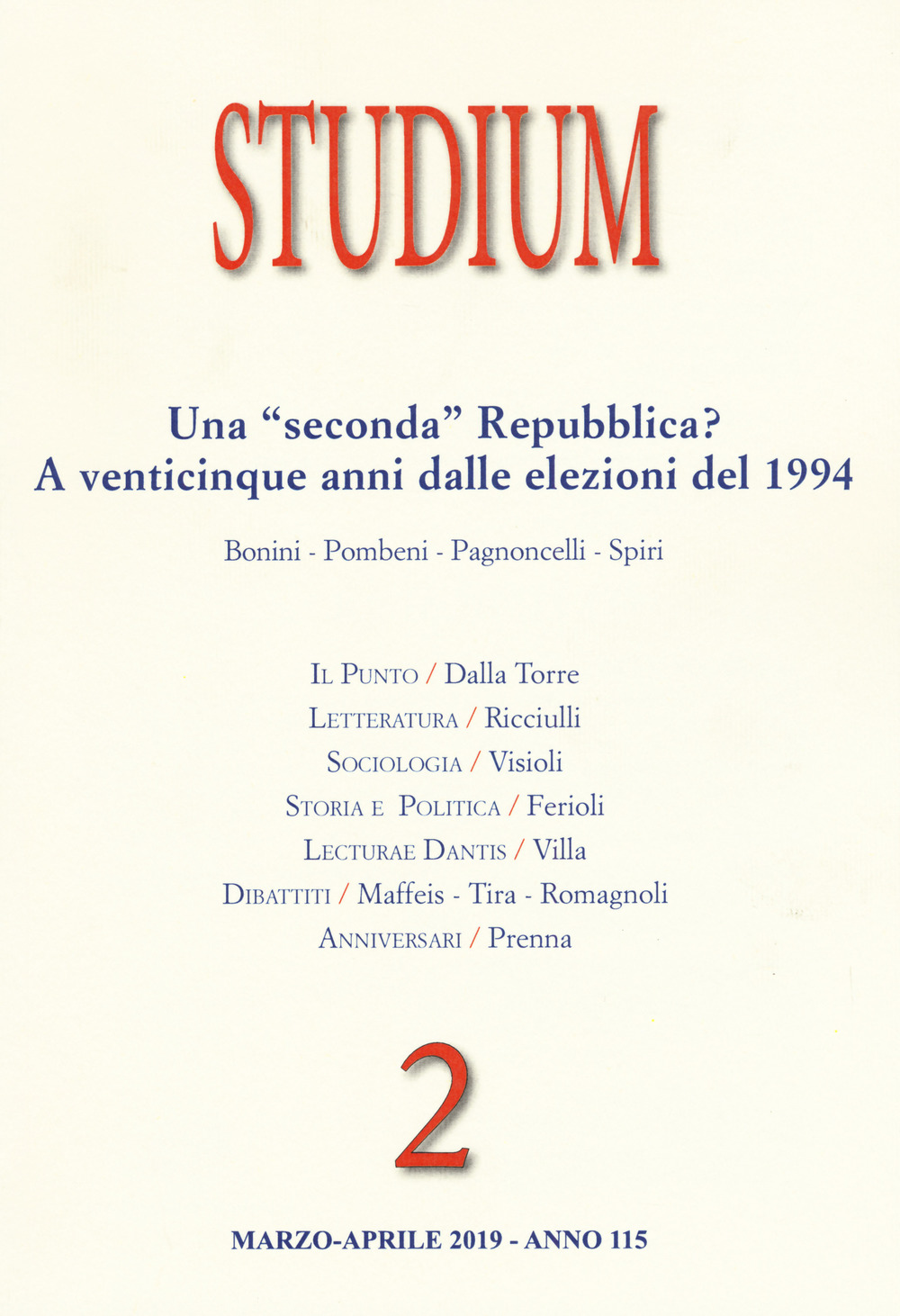 Studium (2019). Vol. 2: Una «seconda» Repubblica? A venticinque anni dalle elezioni del 1994