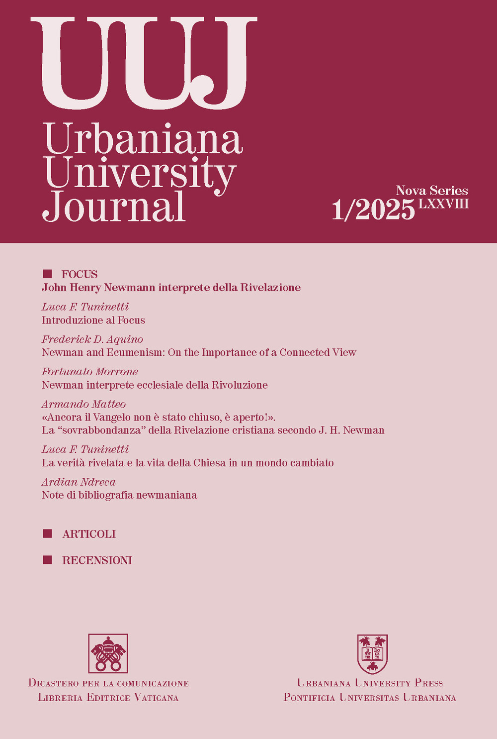 Urbaniana University Journal (2025). Vol. 1: John Henry Newman interprete della rivelazione