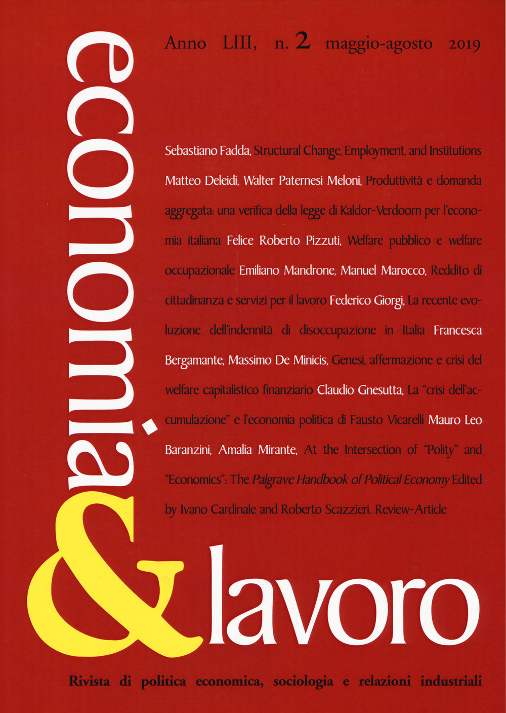 Economia & lavoro (2019). Vol. 2: Maggio-Agosto