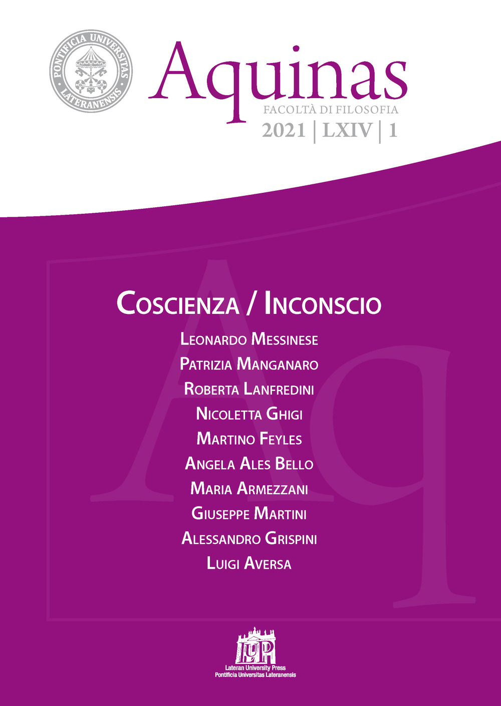 Aquinas. Rivista internazionale di filosofia (2021). Vol. 1: Coscienza/Inconscio