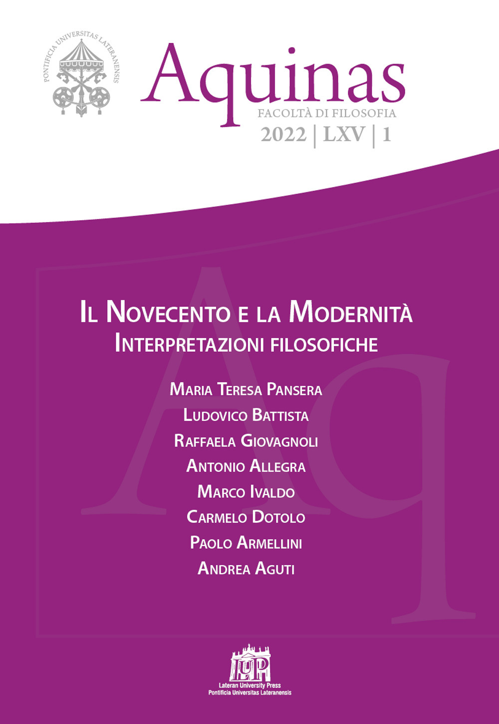 Aquinas. Rivista internazionale di filosofia (2022). Vol. 1: Il Novecento e la modernità