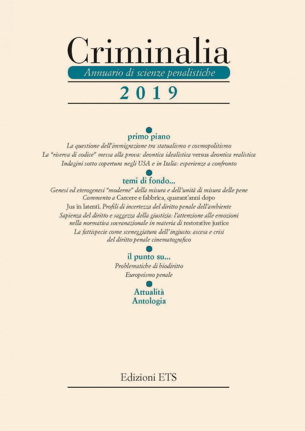 Criminalia. Annuario di scienze penalistiche (2019). Vol. 14