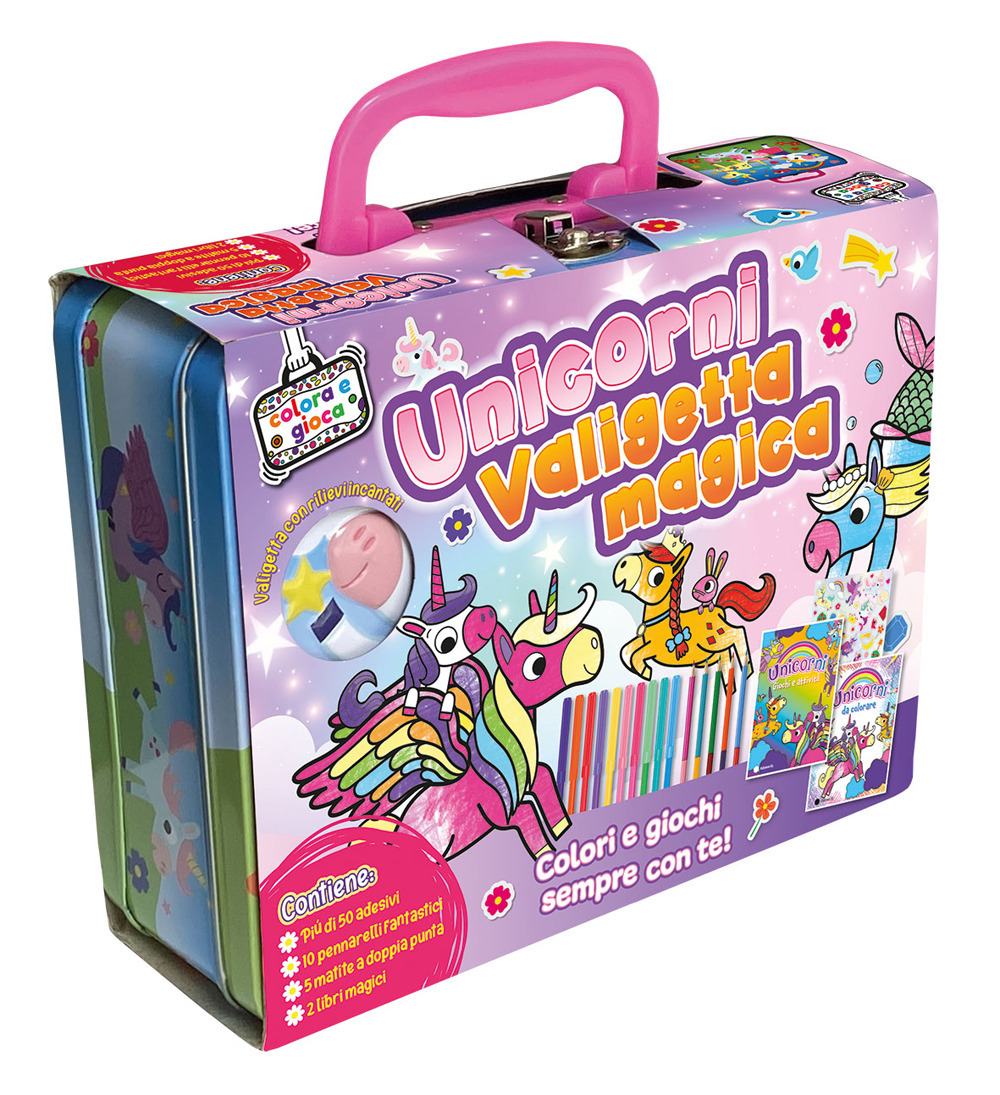Unicorni. Valigetta magica. Ediz. a colori. Con 5 matite colorate. Con 10 pennarelli. Con Adesivi