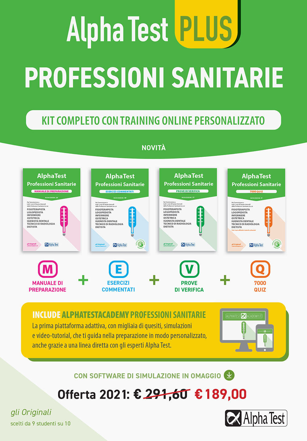 Alpha Test plus. Professioni sanitarie. Kit completo di preparazione con training online personalizzato. Con software di simulazione