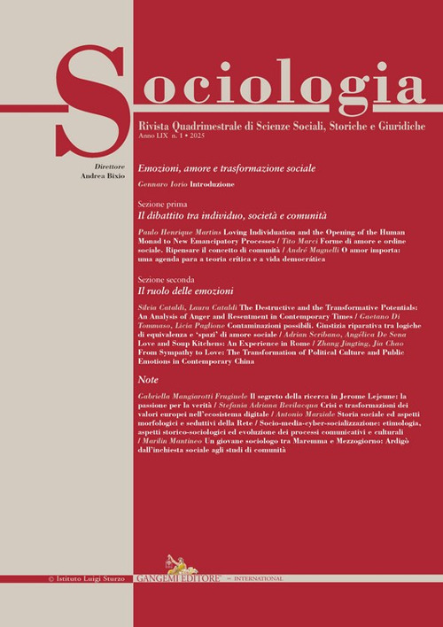 Sociologia. Rivista quadrimestrale di scienze storiche e sociali (2025). Vol. 1