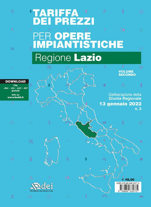 Tariffa dei prezzi per opere impiantistiche 2022. Regione Lazio