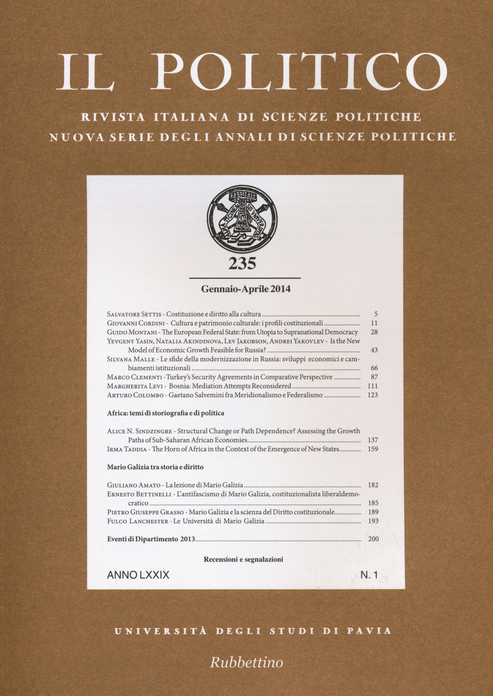 Il politico. Rivista italiana di scienze politiche (2014). Vol. 235