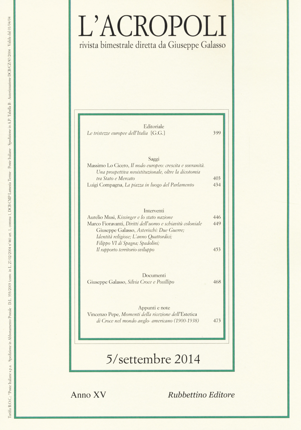 L'acropoli (2014). Vol. 5