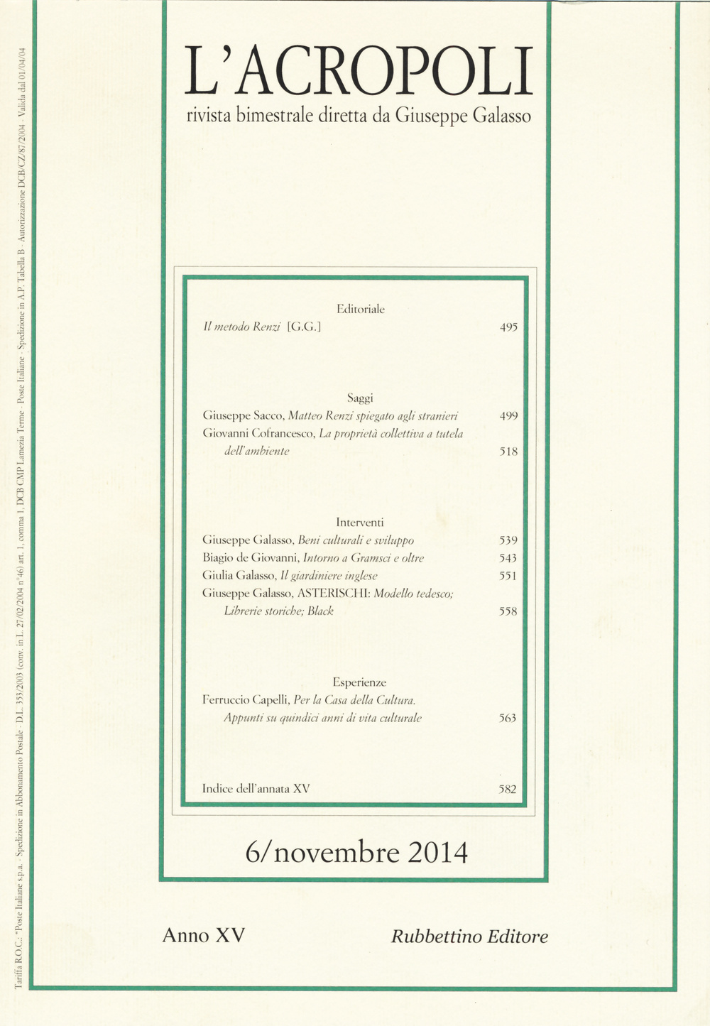 L'acropoli (2014). Vol. 6