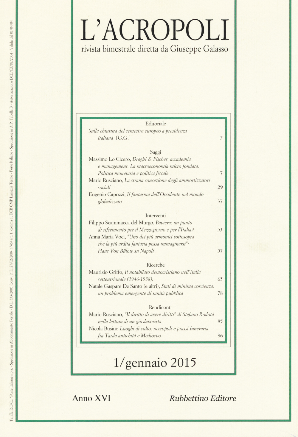 L'acropoli (2015). Vol. 1