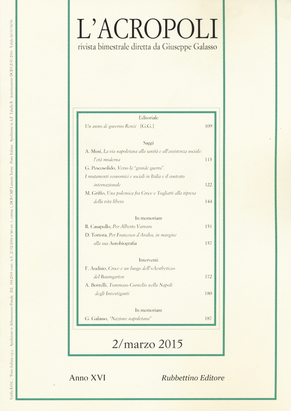 L'acropoli (2015). Vol. 2