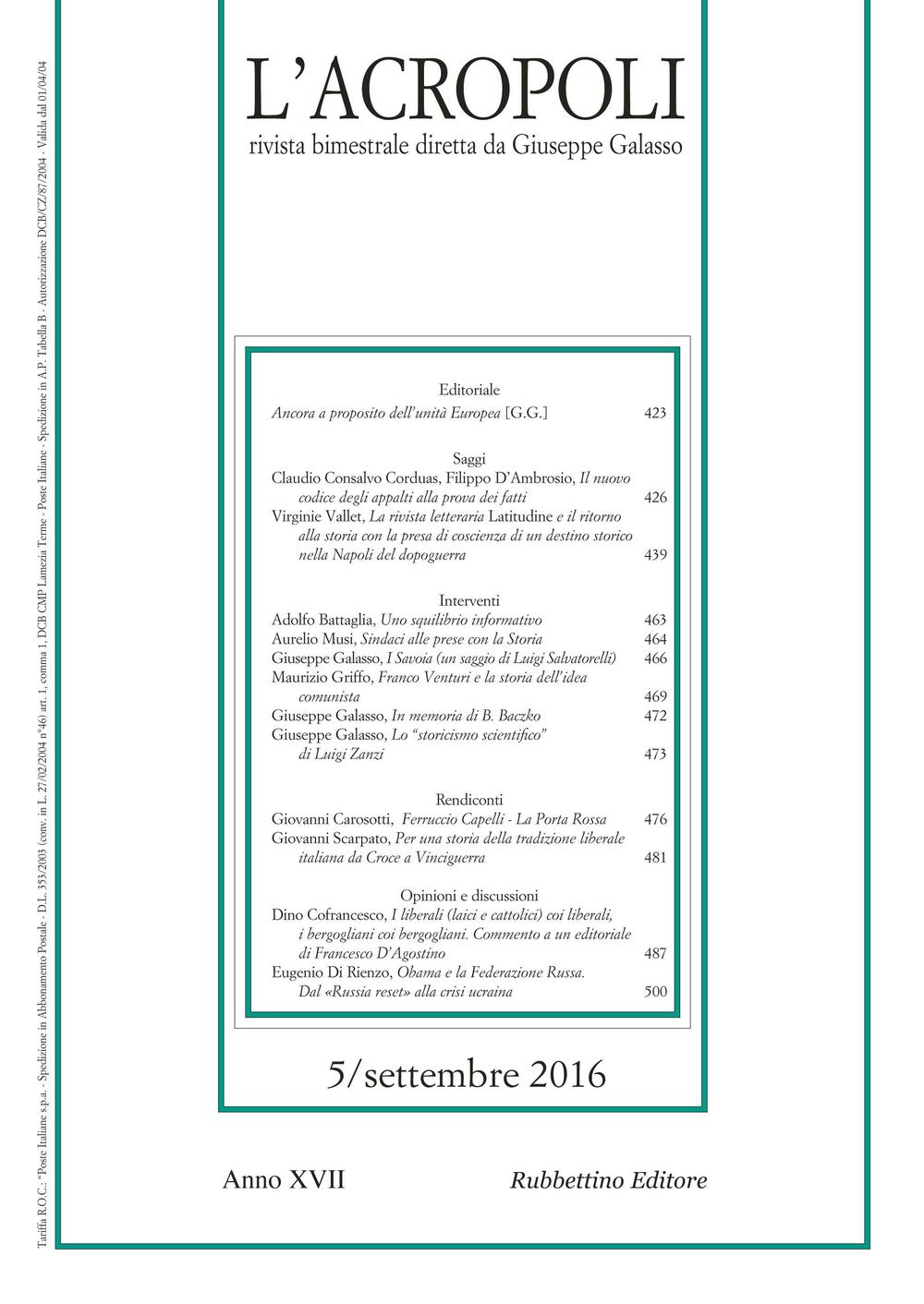 L'acropoli (2016). Vol. 5