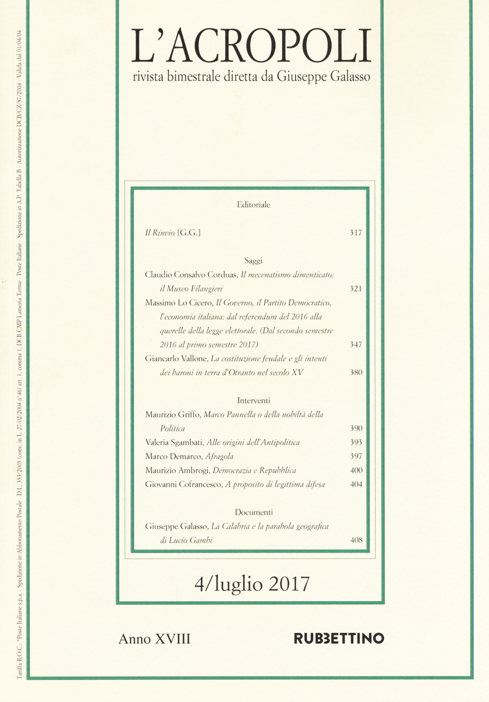 L'acropoli (2017). Vol. 4