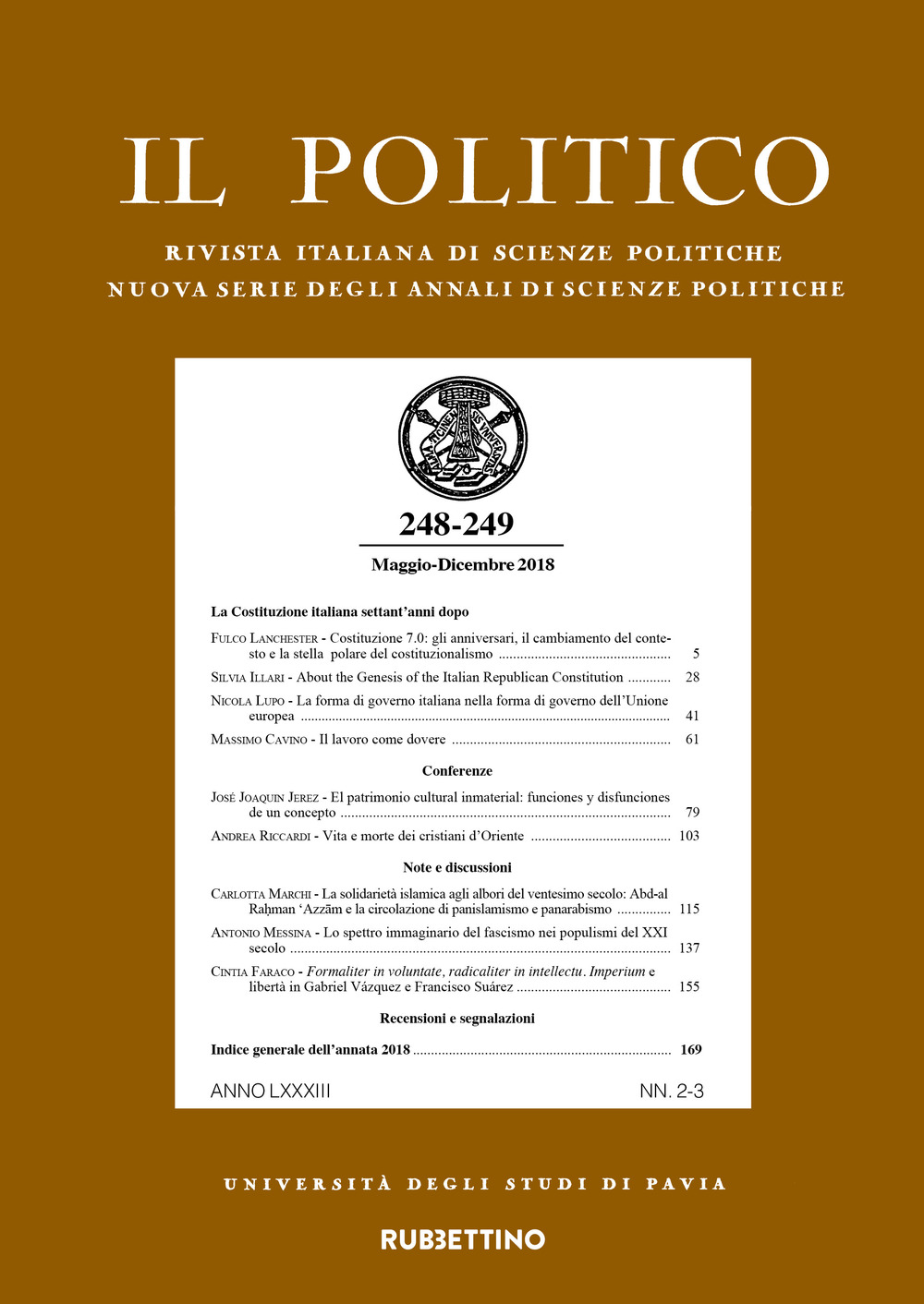 Il politico. Rivista italiana di scienze politiche (2018). Vol. 248-249