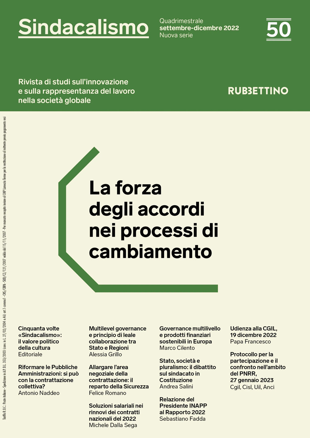 Sindacalismo. Rivista di studi sull'innovazione e sulla rappresentanza del lavoro nella società globale (2022). Vol. 50