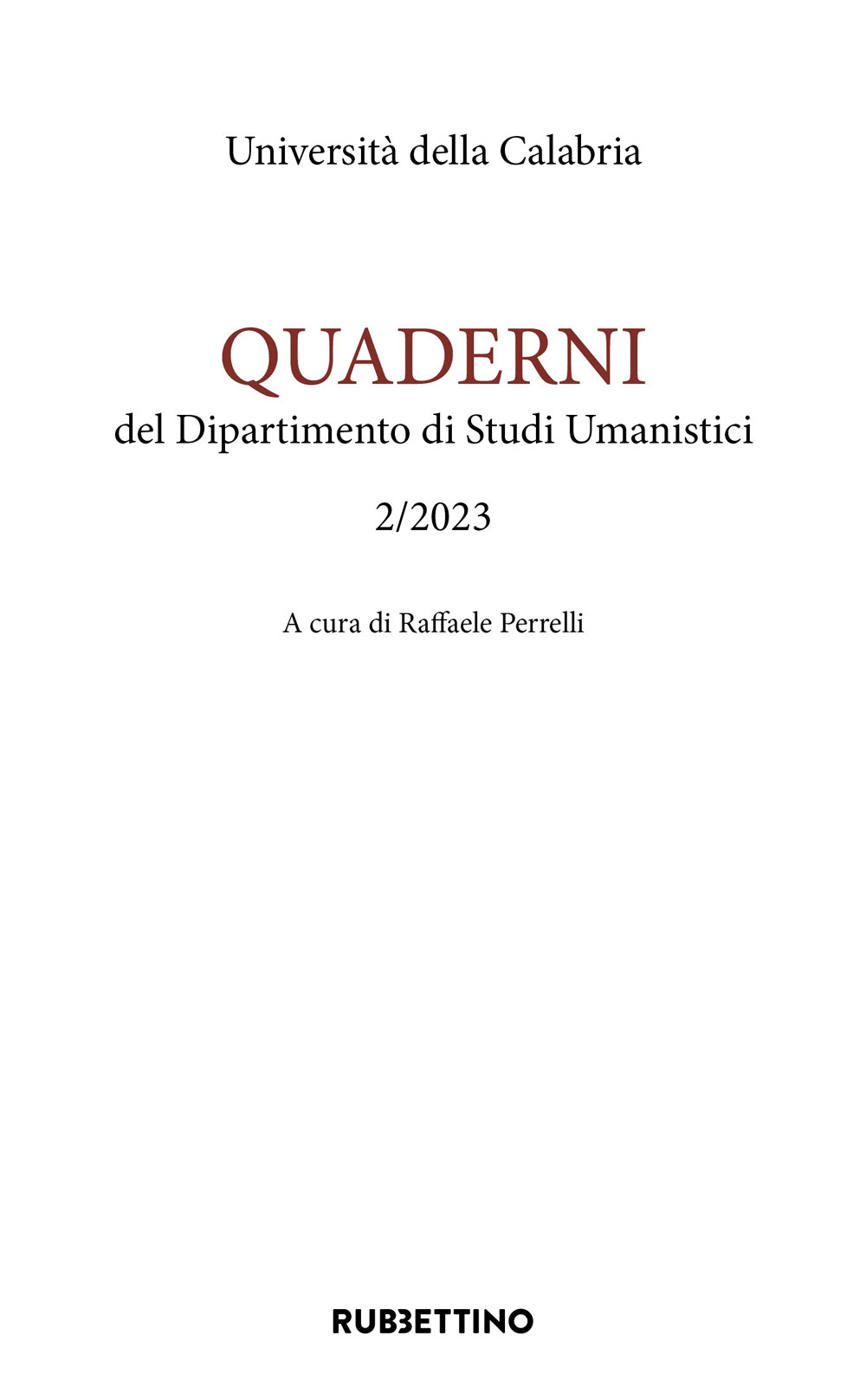 Quaderni del dipartimento di studi umanistici (2023). Vol. 2