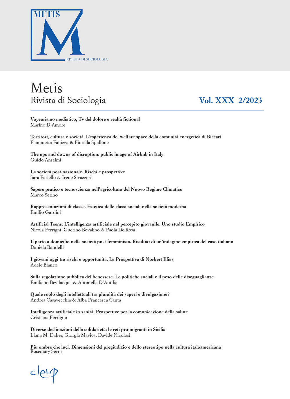 Metis. Rivista di sociologia (2023). Vol. 2