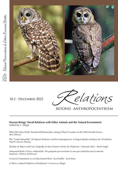 Relations. Beyond anthropocentrism (2022). Vol. 10/2: Human beings' moral relations with other animals and the natural environment