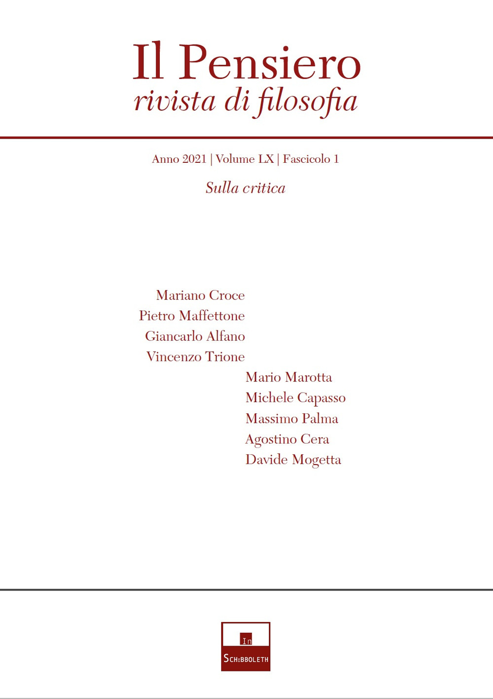 Il pensiero. Rivista di filosofia (2021). Vol. 60/1: Sulla critica