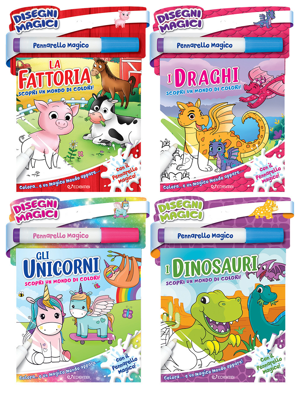 I draghi, gli unicorni, la fattoria, i dinosauri. Disegni magici. Con pennarello magico