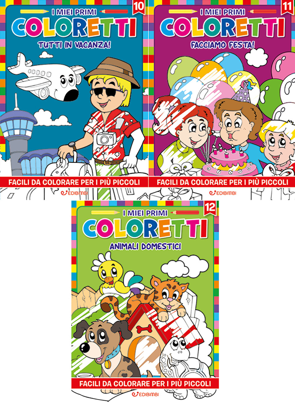 I miei primi coloretti. Ediz. illustrata. Vol. 10-12: Tutti in vacanza-Facciamo festa!-Animali domestici