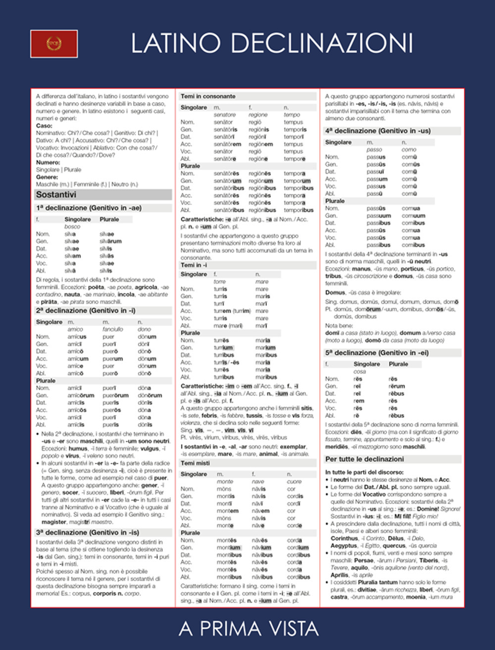 Scheda a prima vista: latino declinazioni