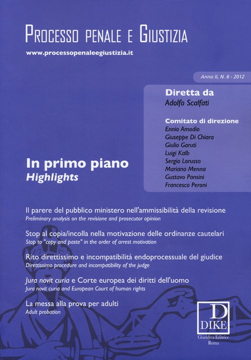 Processo penale e giustizia (2012). Vol. 6