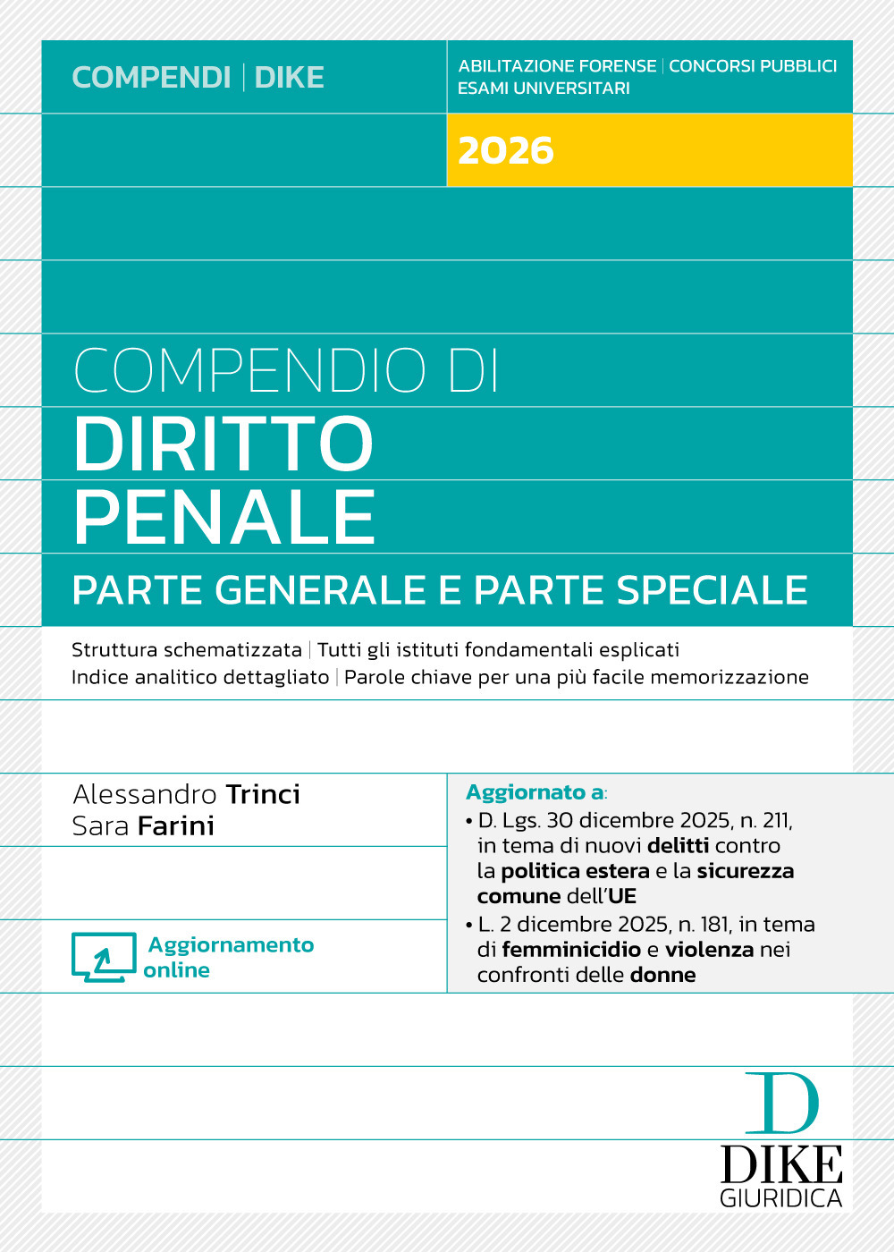 Compendio di diritto penale. Parte generale e parte speciale 2026. Con aggiornamento online