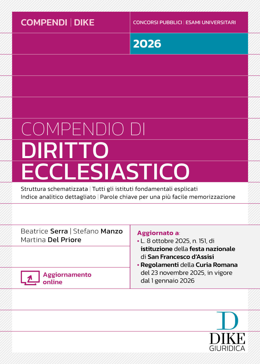 Compendio di diritto ecclesiastico 2026. Con aggiornamento online