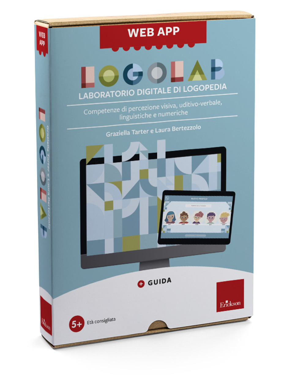 Web app Logolab. Laboratorio digitale di Logopedia. Competenze di percezione visiva, uditivo-verbale, linguistiche e numeriche. Con software