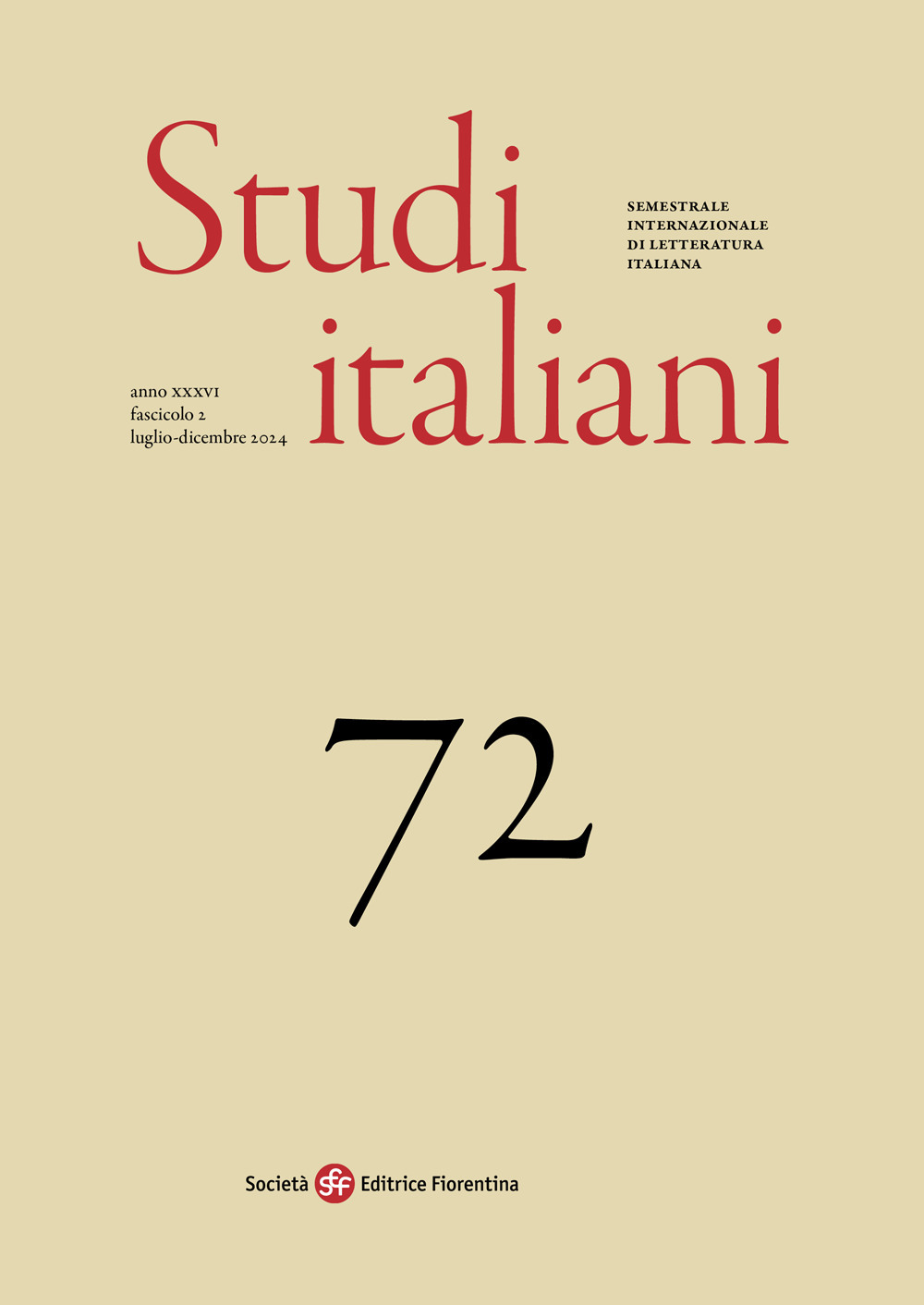 Studi italiani. Semestrale internazionale di letteratura italiana (2024). Vol. 72