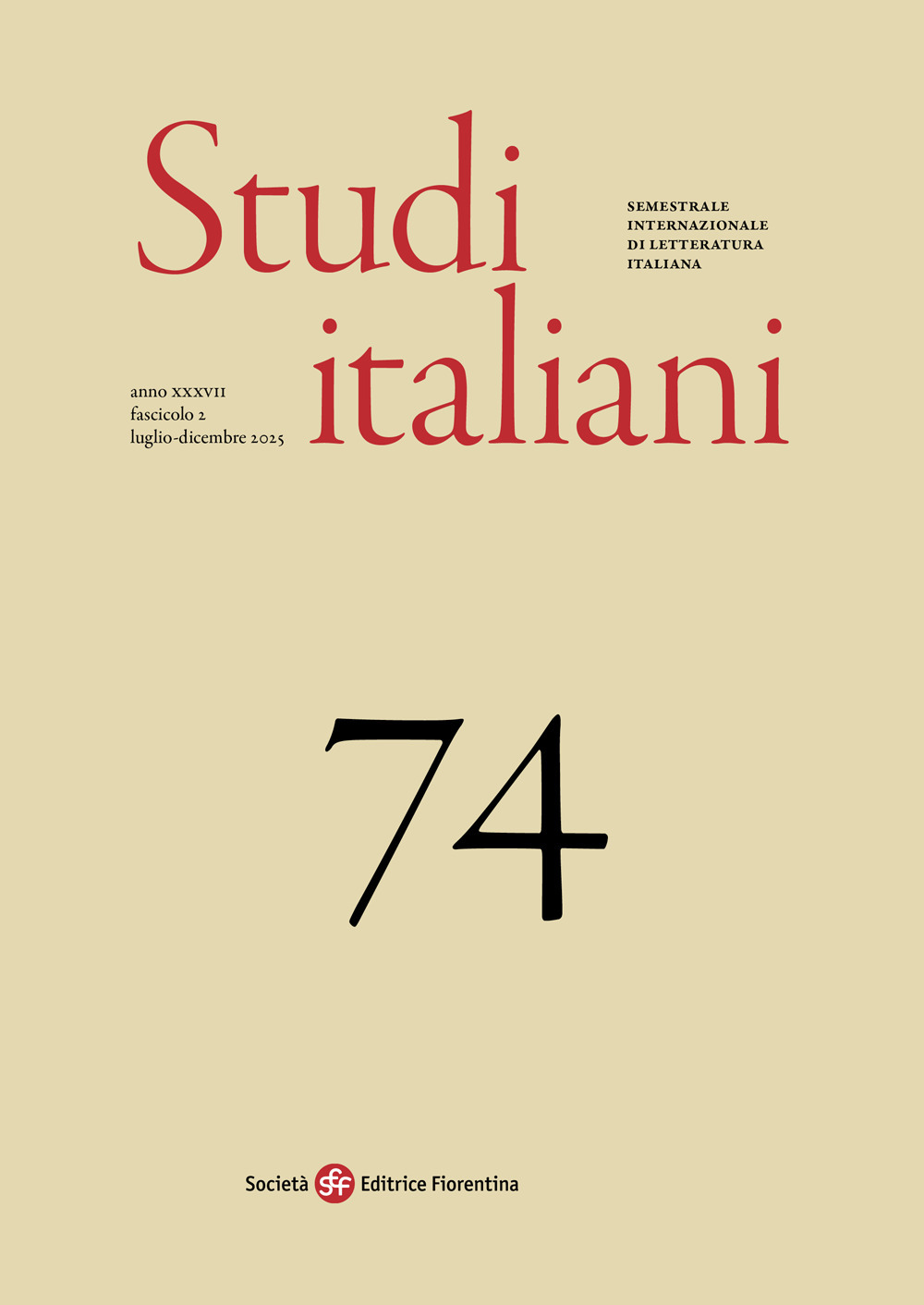 Studi italiani. Semestrale internazionale di letteratura italiana (2025). Vol. 74