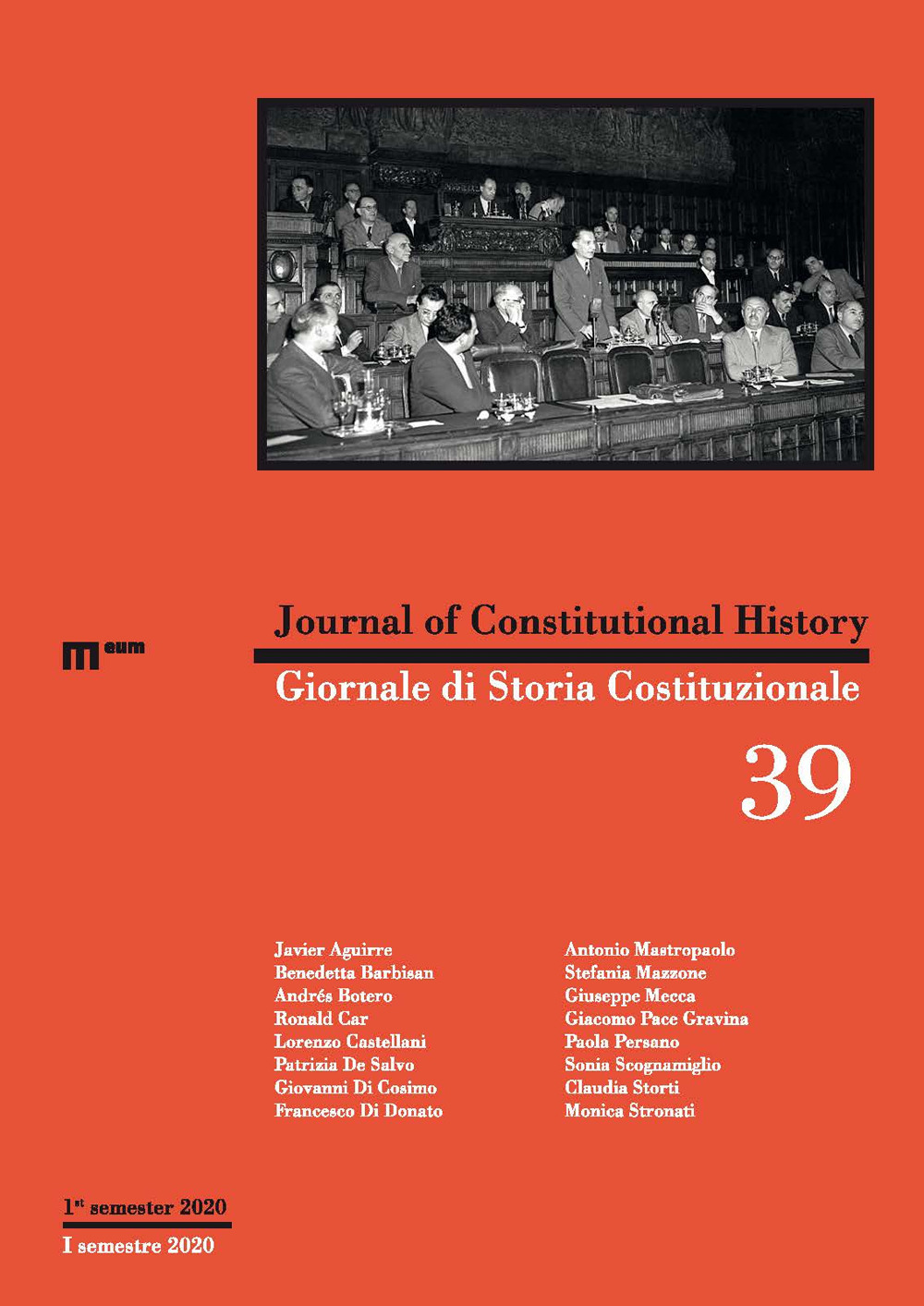 Giornale di storia Costituzionale-Journal of Constitutional history (2020). Ediz. bilingue. Vol. 39
