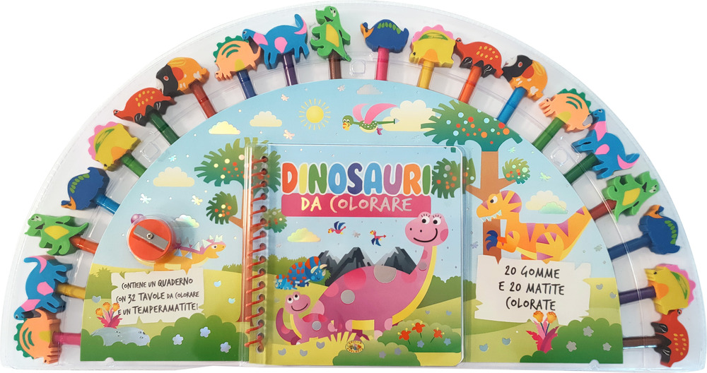 Dinosauri da colorare. Ediz. a colori. Ediz. a spirale. Con 20 gomme. Con 20 matite colorate. Con temperamatite