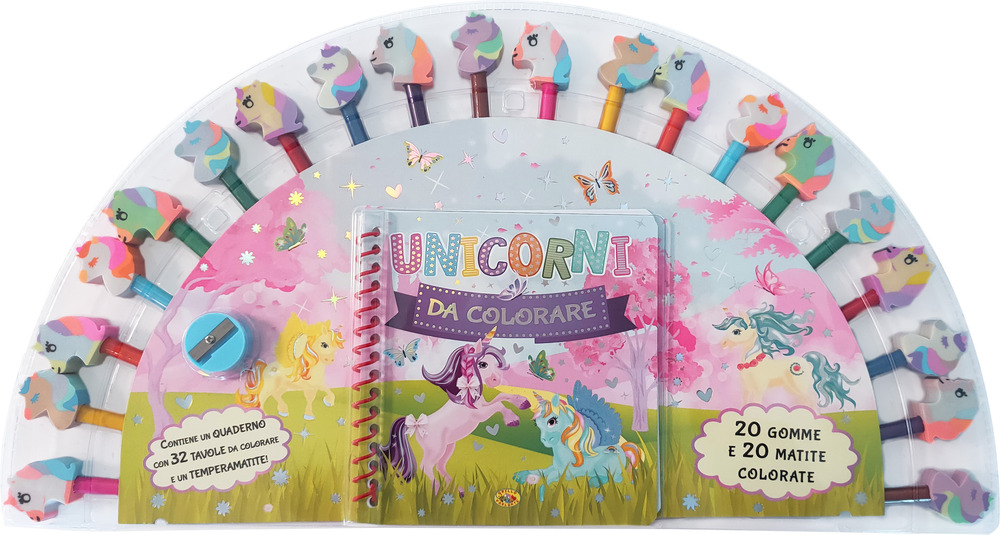 Unicorni da colorare. Ediz. a colori. Ediz. a spirale. Con 20 gomme. Con 20 matite. Con temperamatite