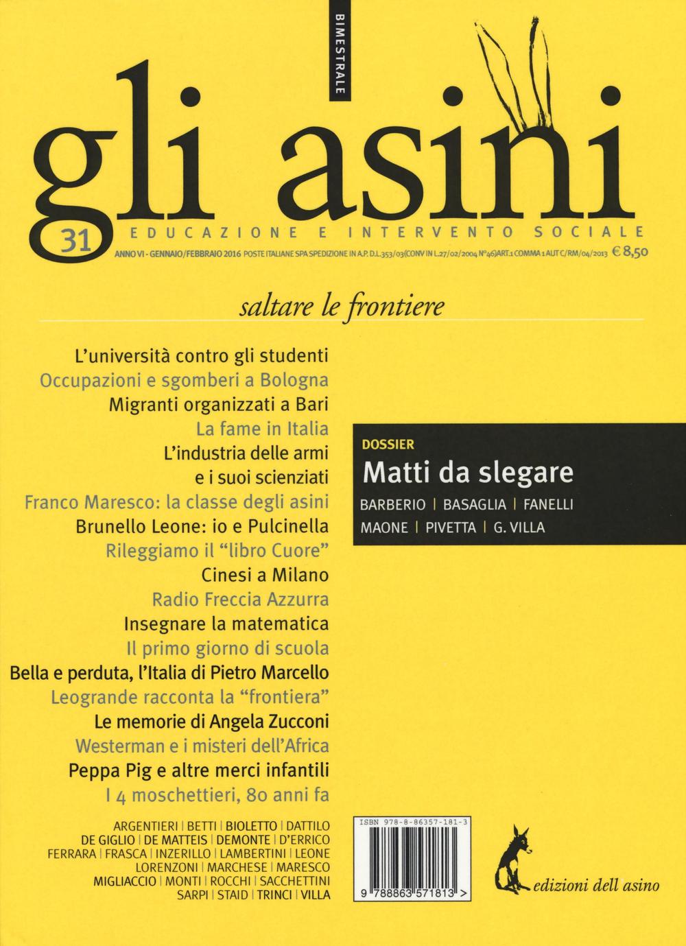 Gli asini. Rivista di educazione e intervento sociale (2016). Vol. 31: Saltare le frontiere