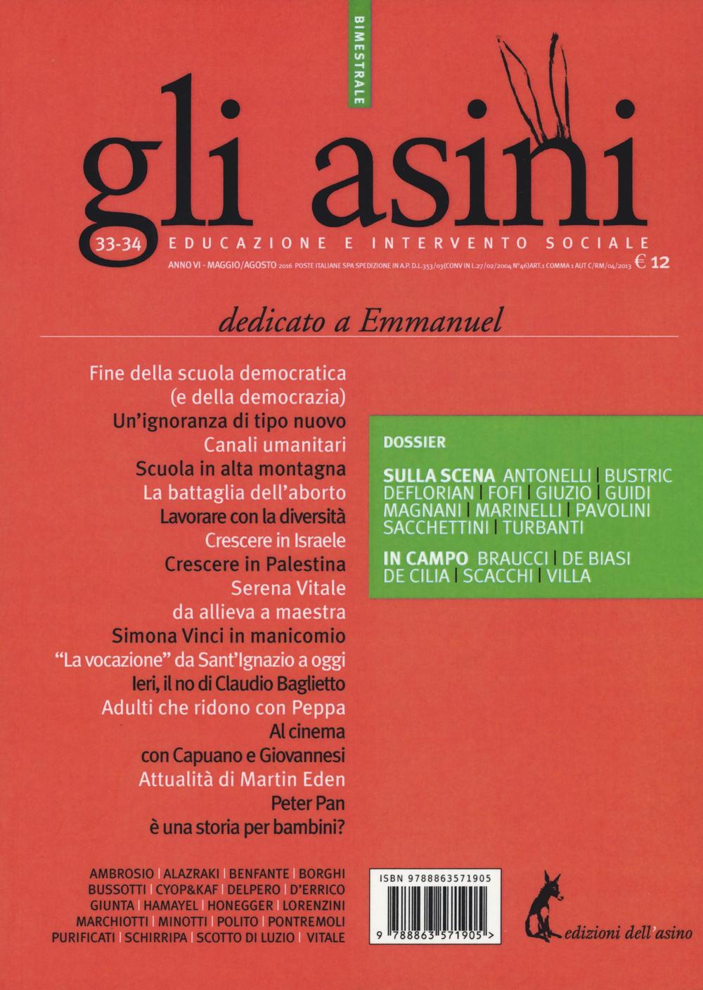 Gli asini. Rivista di educazione e intervento sociale (2016). Vol. 33-34