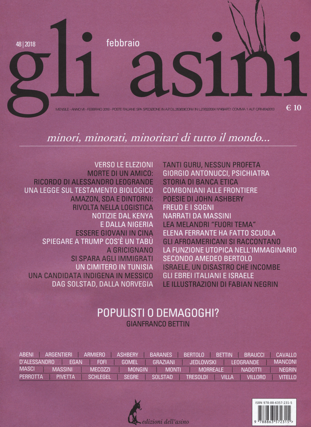 Gli asini. Rivista di educazione e intervento sociale (2018). Vol. 48: Minori, minorati, minoritari di tutto il mondo... (febbraio)