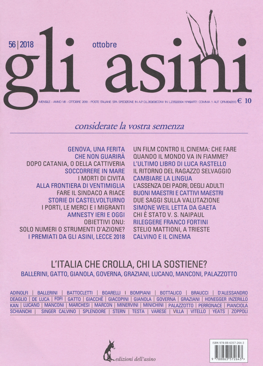 Gli asini. Rivista di educazione e intervento sociale (2018). Vol. 56: Ottobre