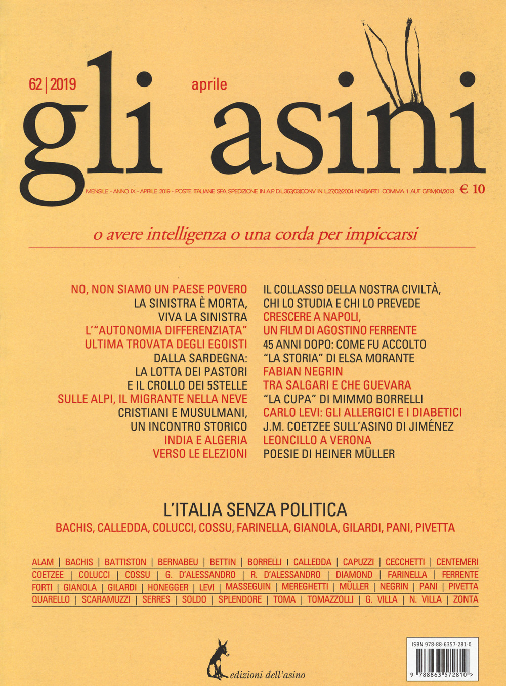 Gli asini. Rivista di educazione e intervento sociale (2019). Vol. 62