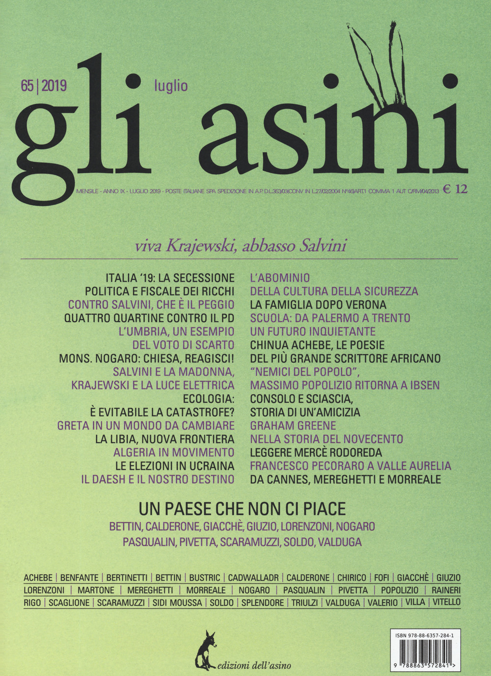 Gli asini. Rivista di educazione e intervento sociale (2019). Vol. 65: Viva Krajewski, abbasso Salvini