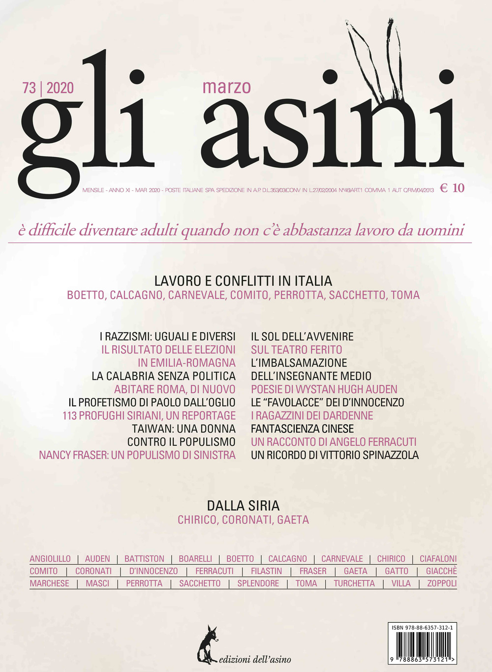 Gli asini. Rivista di educazione e intervento sociale (2020). Vol. 73