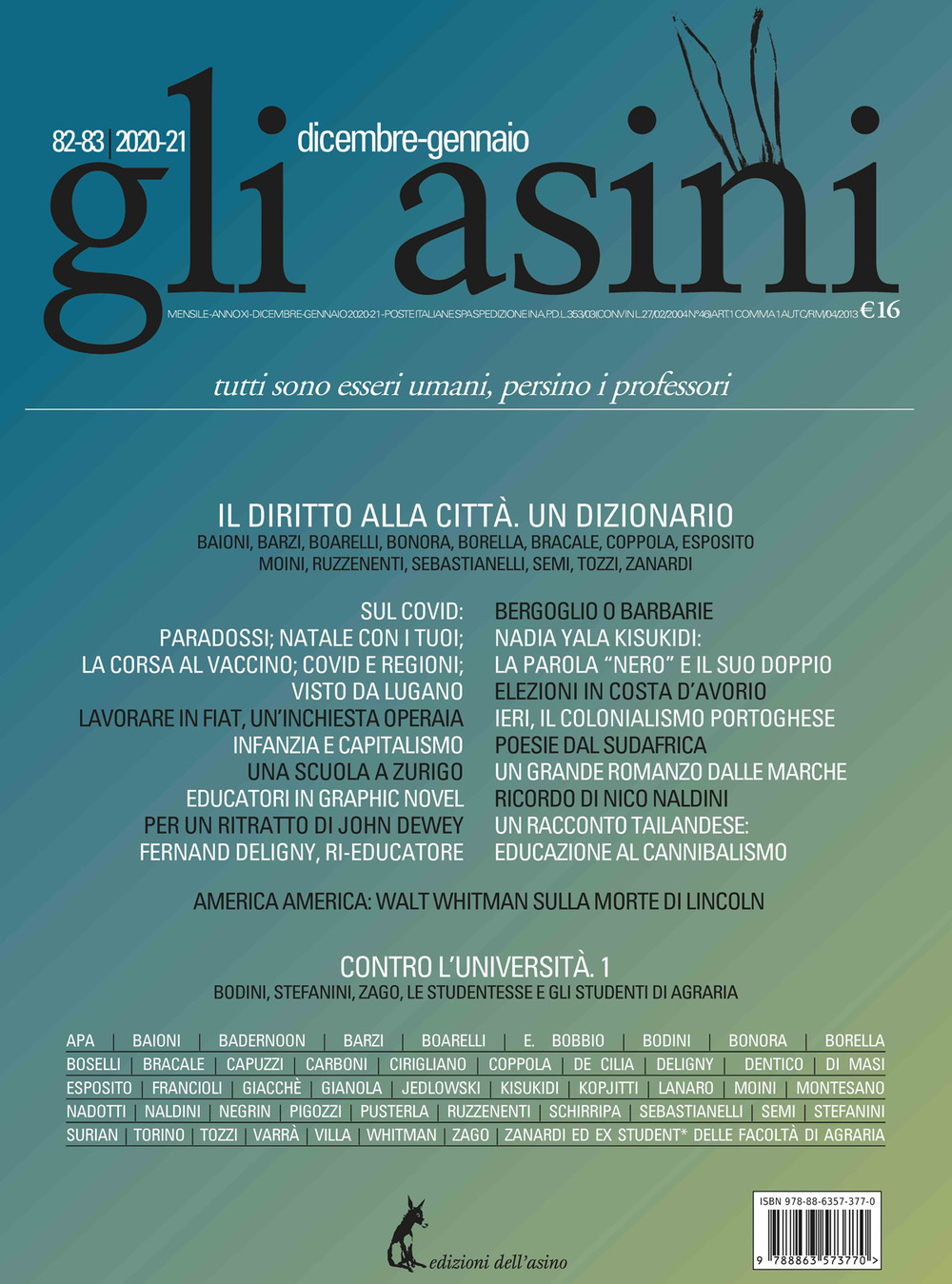 Gli asini. Rivista di educazione e intervento sociale (2020). Vol. 82-83