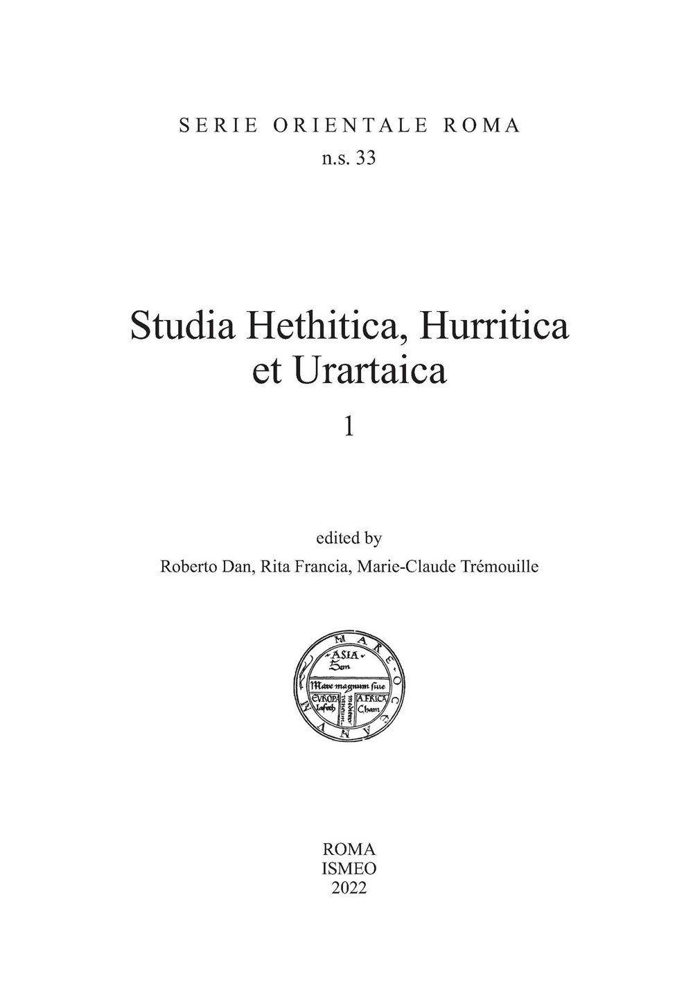 Studia Hethitica, Hurritica et Urartaica. Vol. 1