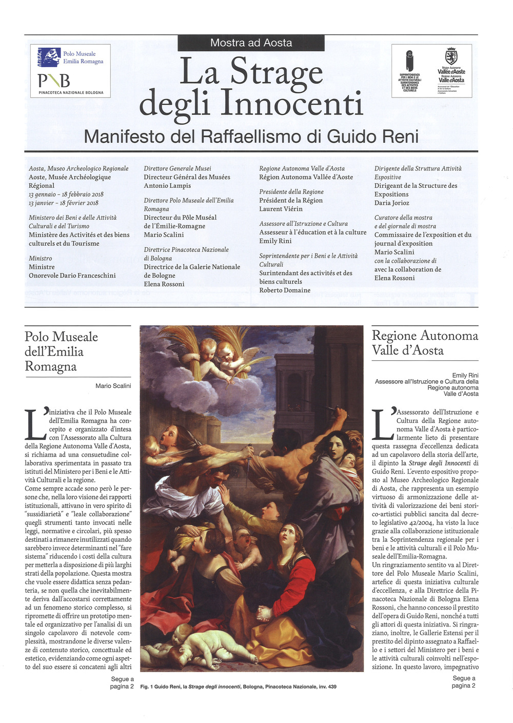La Strage degli Innocenti. Manifesto del raffaellismo di Guido Reni. Giornale della mostra (Aosta, 13 gennaio-18 febbraio 2018). Ediz. a colori