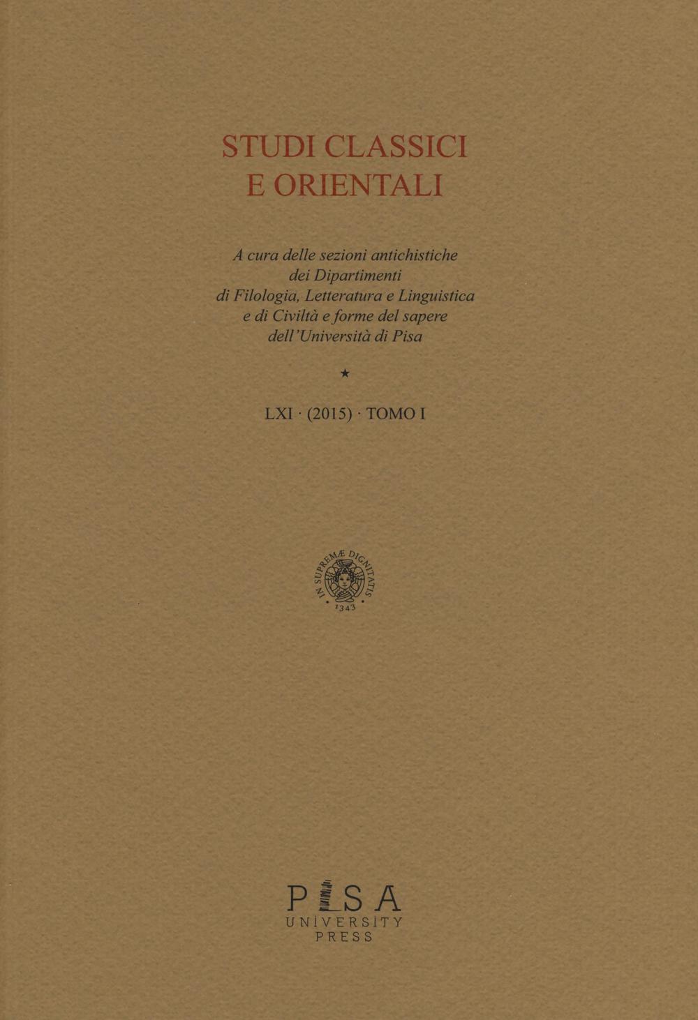 Studi classici e orientali (2015). Vol. 61/1