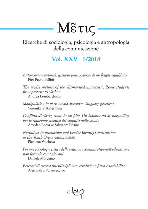 Metis. Ricerche di sociologia, psicologia e antropologia della comunicazione (2018). Vol. 25